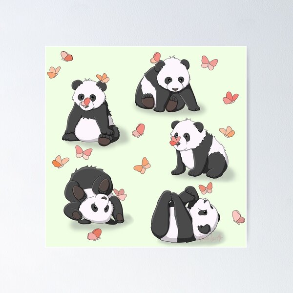 Panda and Butterfly Party (Green background) Poster
