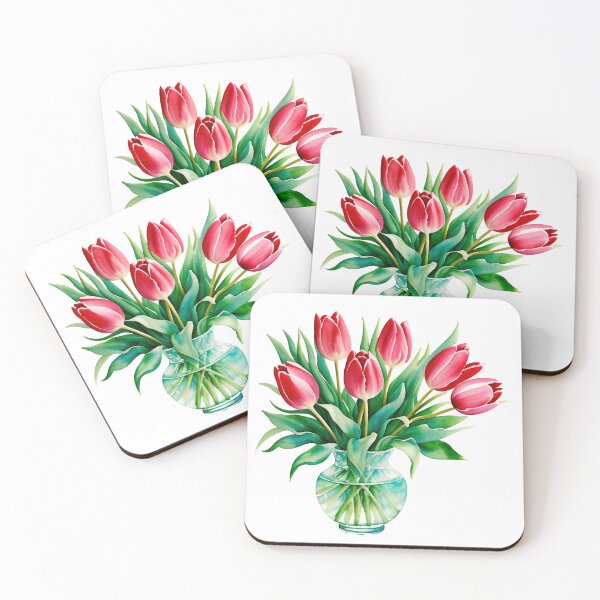 Item preview, Watercolor painting of tulip in glass vase designed and sold by Harmonysens.