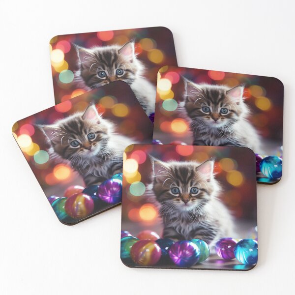 Item preview, A little kitten plays with colorful balls designed and sold by ViktorSilni.