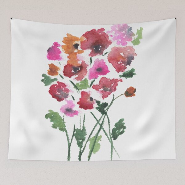 Item preview, Red and pink wildflowers watercolor painting designed and sold by AnissaF.