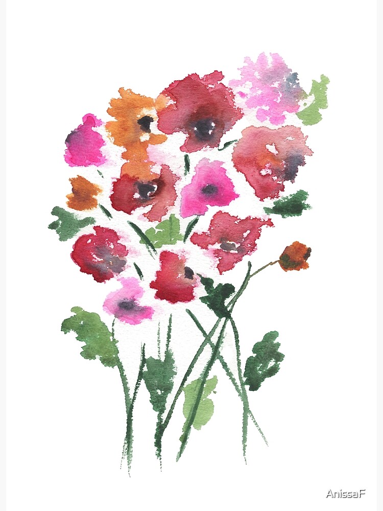 Red and pink wildflowers watercolor painting Art Print for Sale by AnissaF