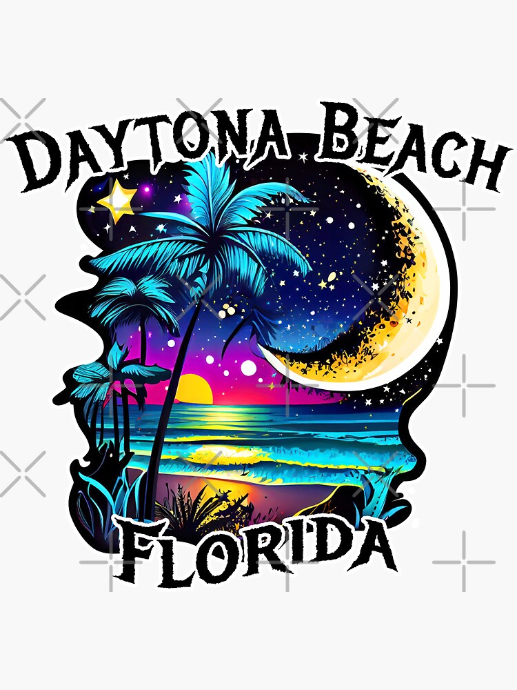 "Daytona Beach Florida FL Moon Sunset Beach Ocean Palm Tree" Sticker