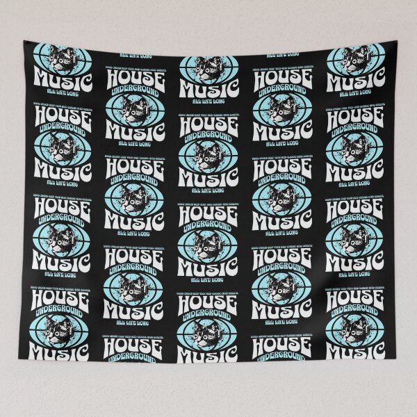 Item preview, HOUSE MUSIC  - Underground Cat (White/Blue) designed and sold by Discothreadz.