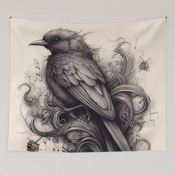 Item preview, Charcoal and Coffee drawing of Bird’s song 15 designed and sold by Art by Lilia.