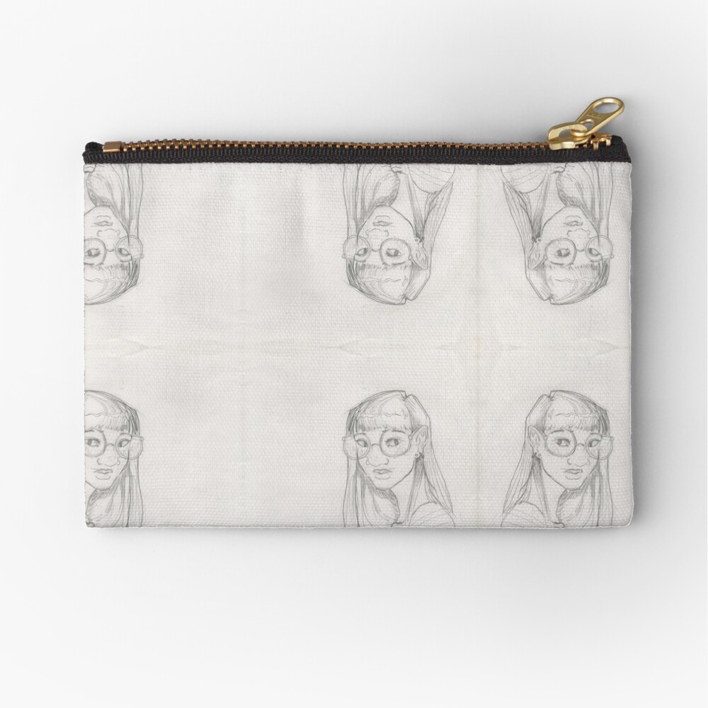 Cute Girl In The Big Circle Glasses Sketch Zipper Pouch