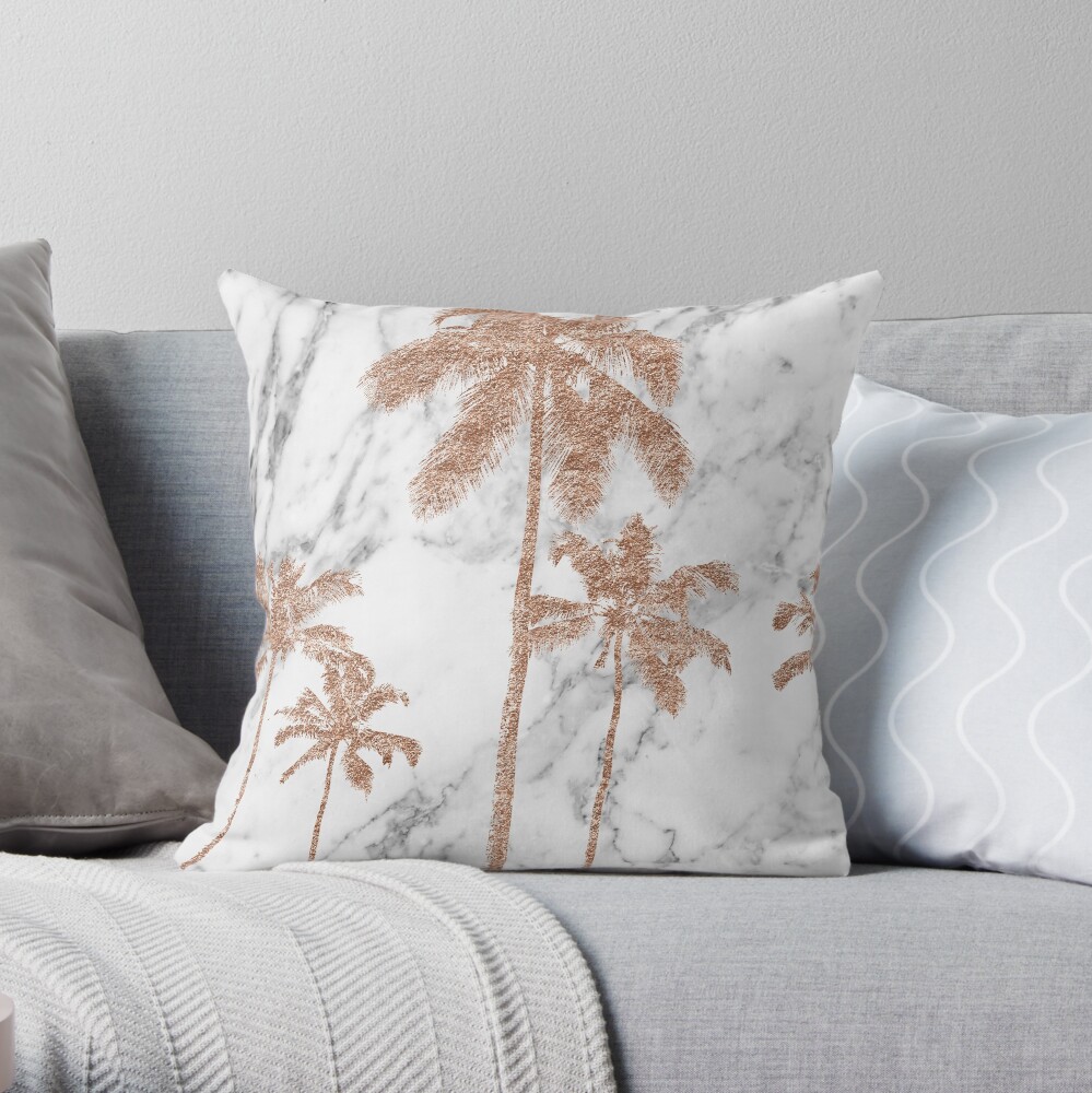 Rose gold marble palms Throw Pillow
