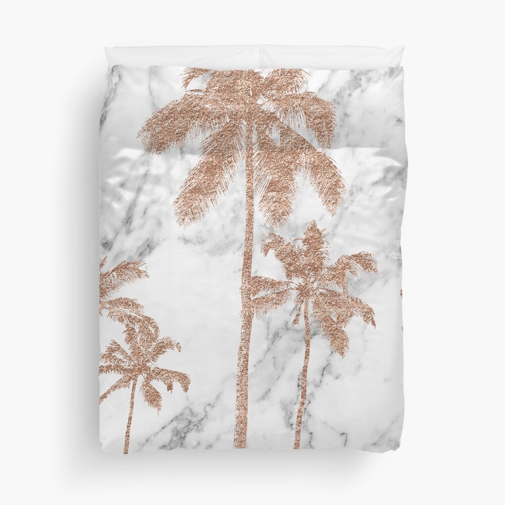 Rose gold marble palms Duvet Cover