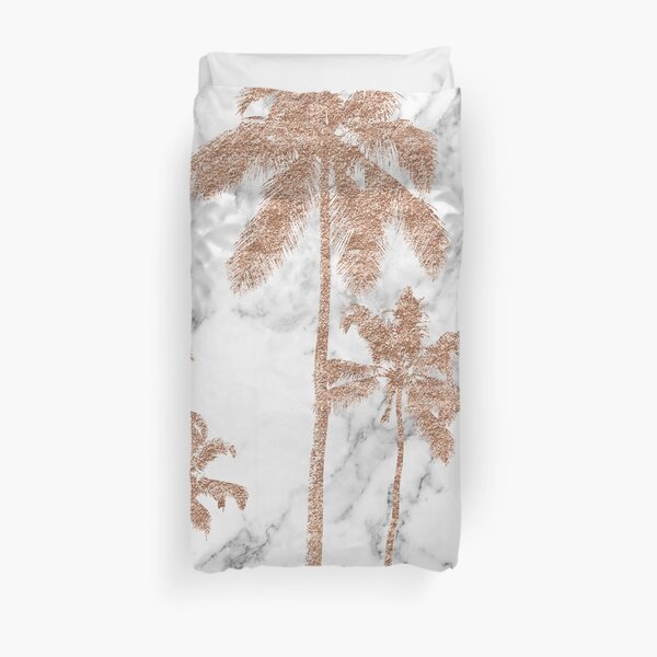 Rose gold marble palms Duvet Cover