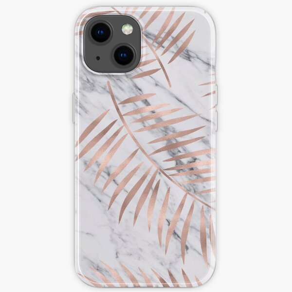 Frondes de palmier en or rose sur marbre Coque souple iPhone