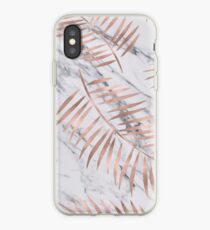 Rose gold palm fronds on marble iPhone Case