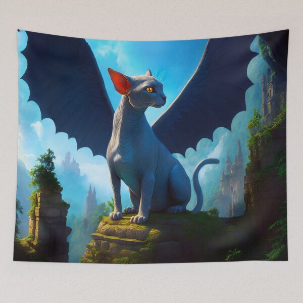 Item preview, A Dragon Cat Surveys the Ruins of a Castle designed and sold by Lava Tigers Art.