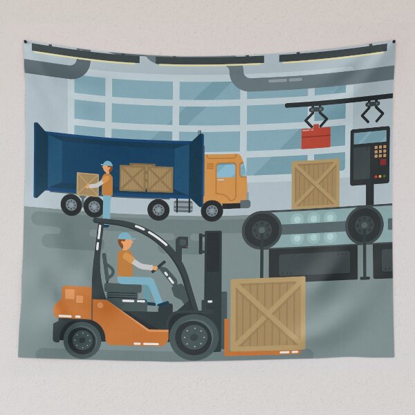 Item preview, Forklift Inside Factory. Cargo Industry. Heavy Transportation. Warehouse Conveyor.  designed and sold by ivector.