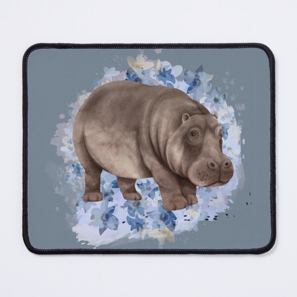 Item preview, Watercolor hippo with blue flower designed and sold by watercolorpic.