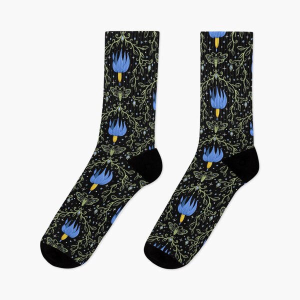 Item preview, Deadly Nightly & A Deaths Head Moth - Periwinkle Blue Green Flowers Floral  designed and sold by LoreliDesigns.