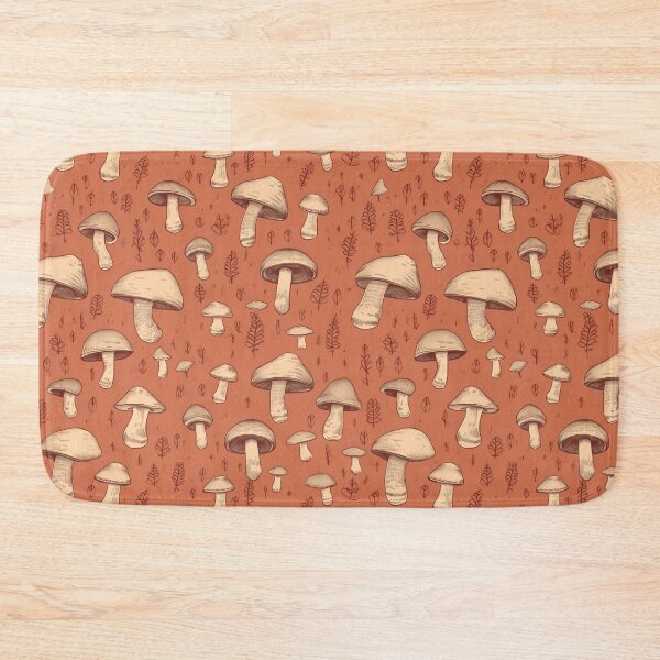 Item preview, Whimsical Boho Fungi White Mushrooms in Orange Harmony designed and sold by MuseMavenDesign.
