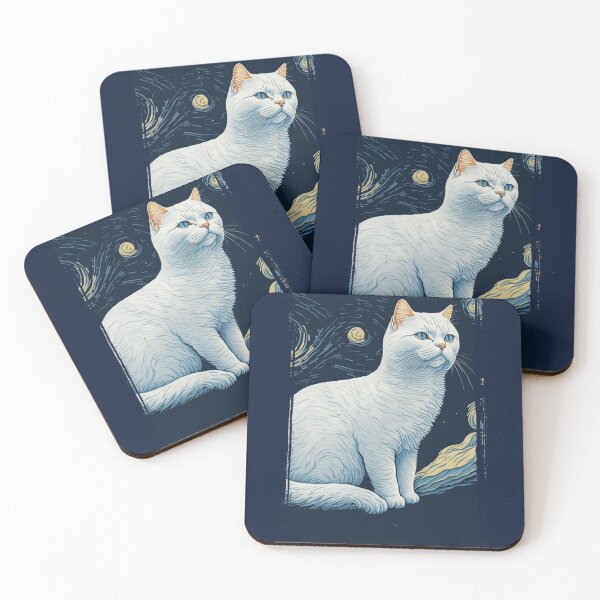 Artikelvorschau, Weiße Katze im Van-Gogh-Stil entworfen und verkauft von Vangoholic.
