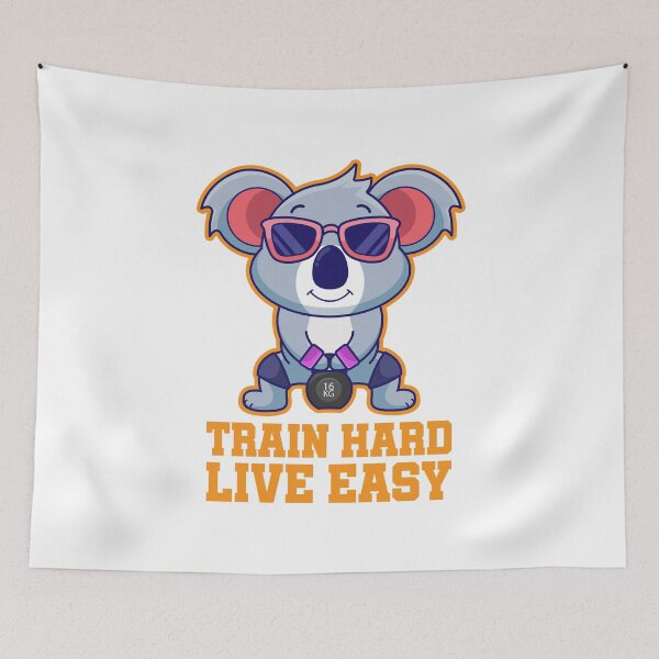 Item preview, Train hard live easy, cute cartoon koala bodybuilding, Exercises to Build Strength and Muscle designed and sold by Design_for_merch.