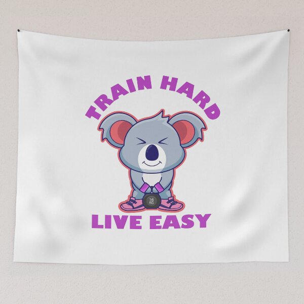 Item preview, Train hard live easy, cute cartoon koala lifting kettlebell, Exercises to Build Strength and Muscle designed and sold by Design_for_merch.