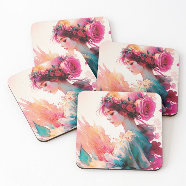 Item preview, Artistic frame of girl with flowers in watercolor style designed and sold by alandenisson.
