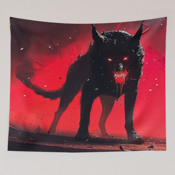 Item preview, Spooky black dog with red eyes in red mist  designed and sold by TomFrontierArt.