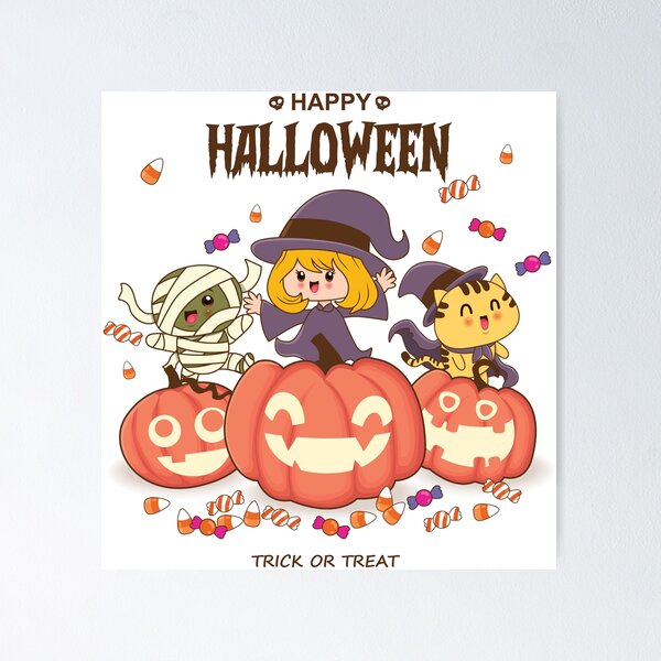 Item preview, Cute Halloween witch, mummy, cat, and jack o lantern designed and sold by quanlh.