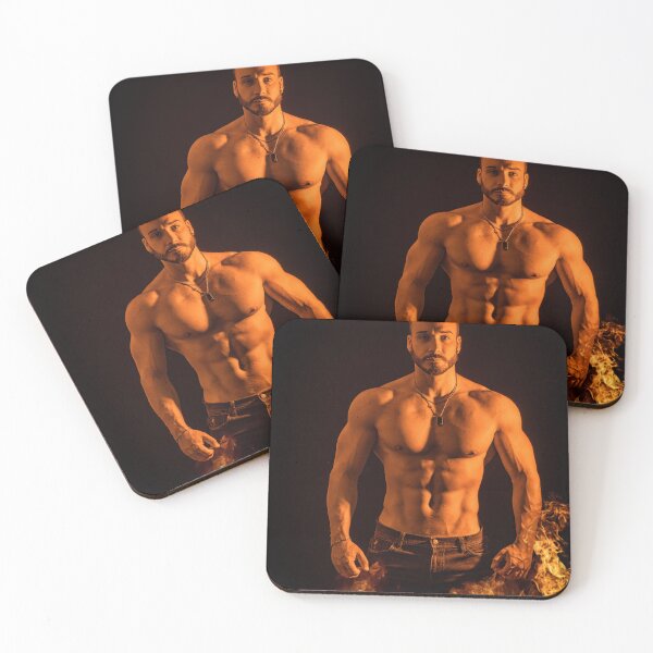Item preview, Muscular shirtless man emerging from fire and flames designed and sold by Mercurius-M.