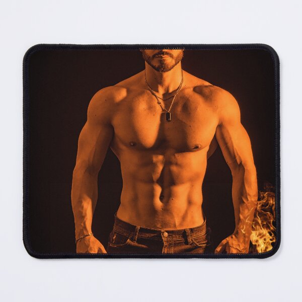 Item preview, Muscular shirtless man emerging from fire and flames designed and sold by Mercurius-M.