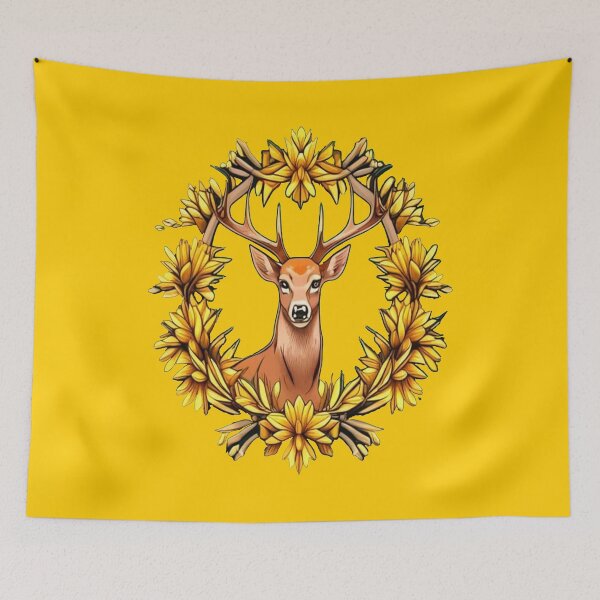 Item preview, A White Tailed Deer Surrounded By Goldenrod Nebraska State Tattoo Art designed and sold by taiche.