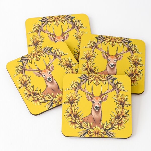 Item preview, A White Tailed Deer Surrounded By Goldenrod Nebraska State Tattoo Art designed and sold by taiche.