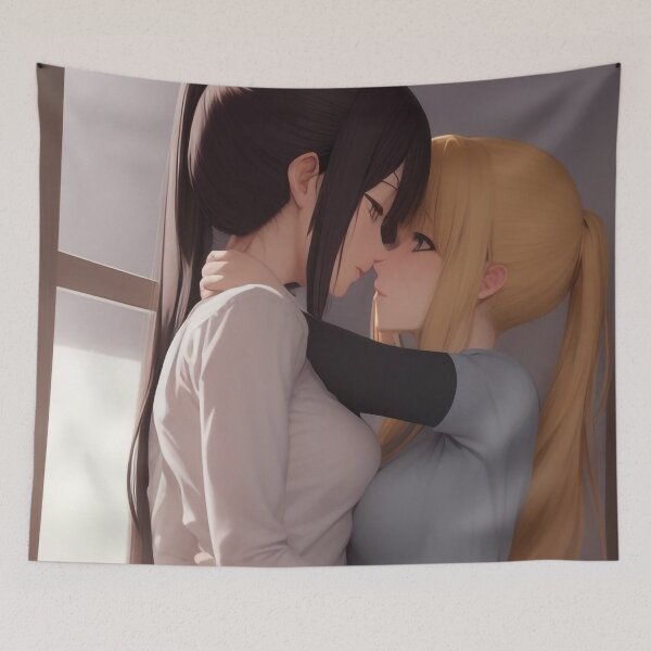 Item preview, Sexy Yuri Girls Kissing Poster designed and sold by weebbreechan.