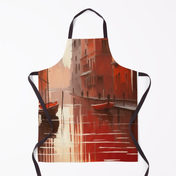 Item preview, Venice canal ink painting warm red tone balconies buildings designed and sold by Meena-tta.