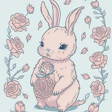 Artwork thumbnail, Joyful Rabbit & Roses by pigipeach
