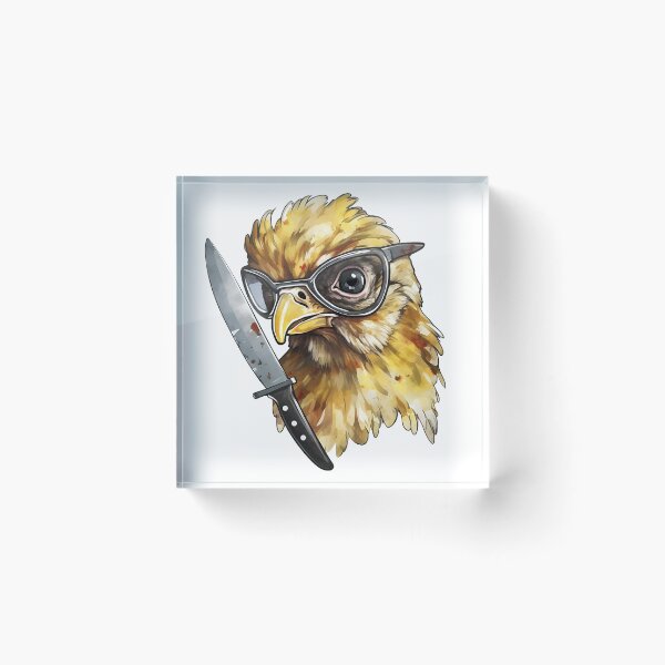 Item preview, Comic chicken chick with a knife. Meme chicken designed and sold by Anastasiia Yurevych.