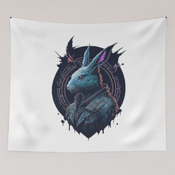 Item preview, Cyberpunk Bunny: Futuristic Portrait with Graffiti Art designed and sold by Minpadesign.