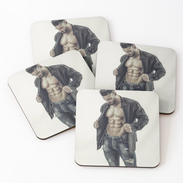 Item preview, Muscular bodybuilder undressing, opening shirt on nude torso designed and sold by Mercurius-M.