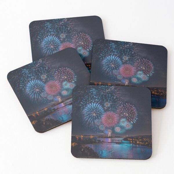 Item preview, Fireworks, river, bridge, city, night designed and sold by radhakidesign.