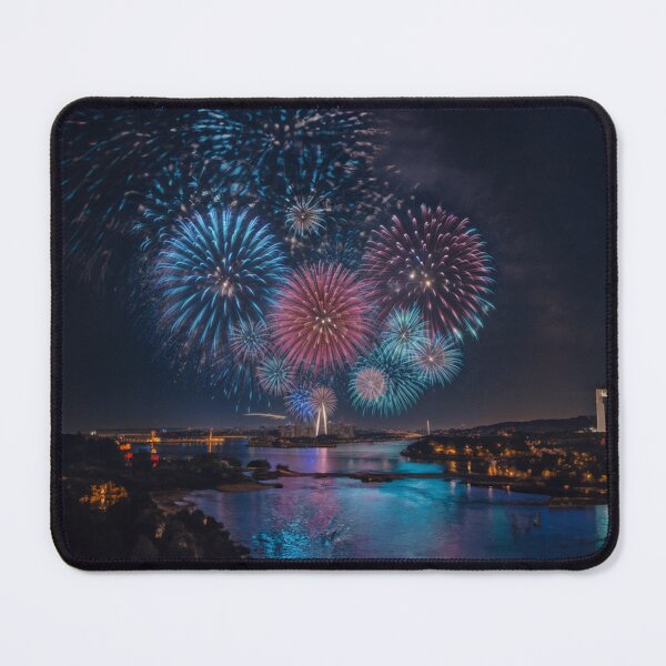 Item preview, Fireworks, river, bridge, city, night designed and sold by radhakidesign.