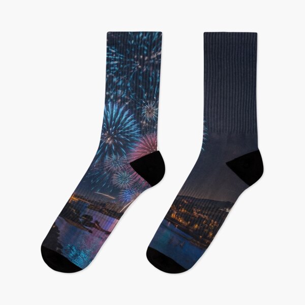 Item preview, Fireworks, river, bridge, city, night designed and sold by radhakidesign.