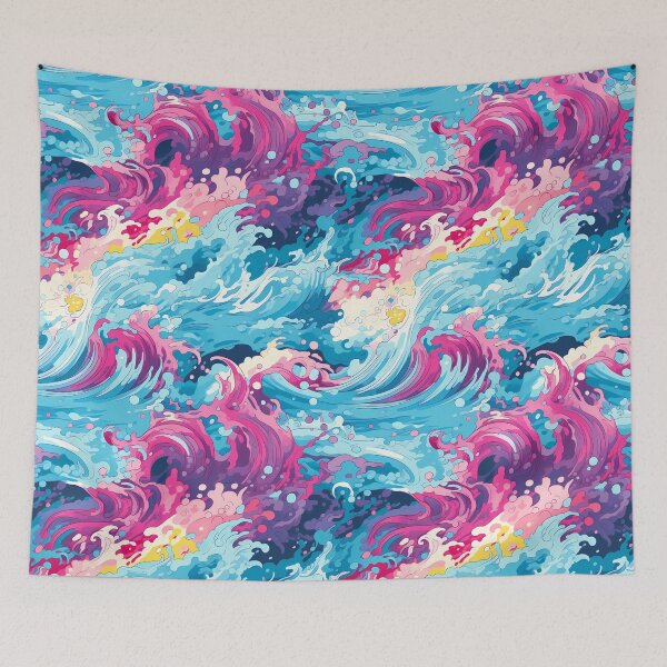 Item preview, Bright Seasons 8, colorful rainbow ocean waves splashing, tumbling fresh water flowing, rapids mixing together, blue, purple, magenta, summer and nature. designed and sold by FoxRobinRabbit.