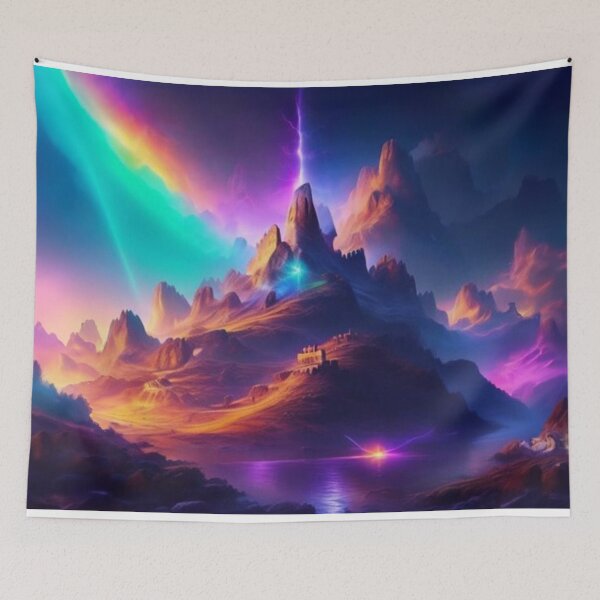 Item preview, Futuristic fantasy landscape castle on mountains designed and sold by radhakidesign.