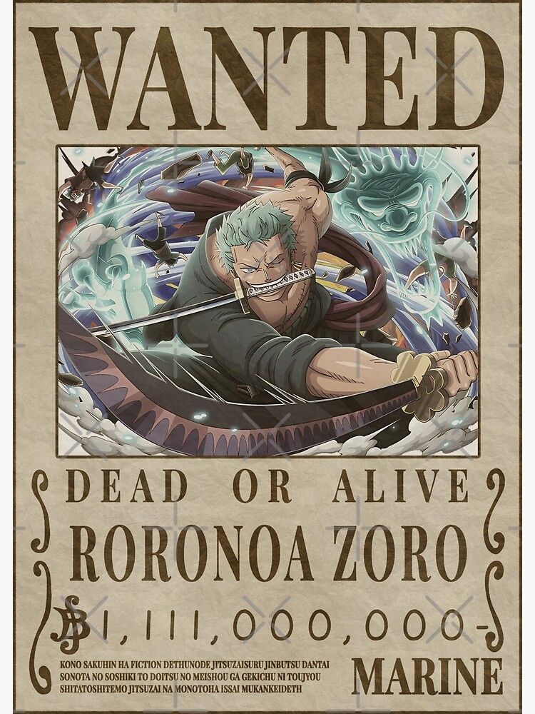 Zoro Bounty Wanted Poster One Piece Tapestry by Anime One Piece - Fine Art  America