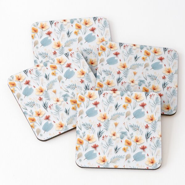 Item preview, Pressed Flower Floral Print - white flowers - tan flower designed and sold by ComerPrintCo.