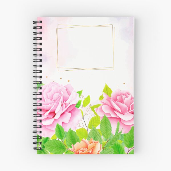 Item preview,  Delicate notebook with roses. Pink & Green Flower Pattern, classic daily aesthetic journal designed and sold by UnderTheLantern.