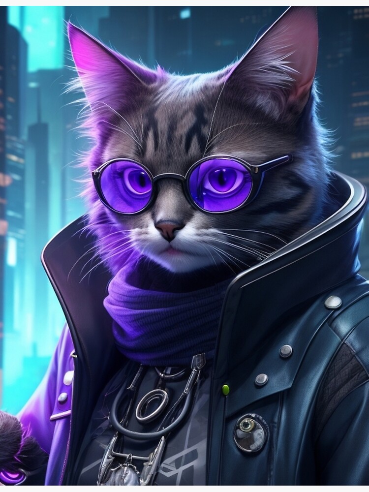 Cat therian - futuristic cyberpunk cat proffesor Poster for Sale