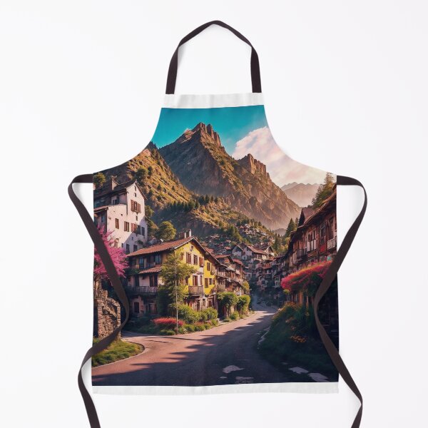 Item preview, A Picturesque Mountain Town with Colorful Houses and Narrow Streets, Offering a Delightful Blend of Natural Beauty and Quaint Architecture, Ai Generated Art designed and sold by AiGens.