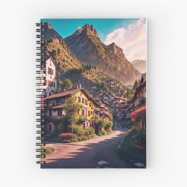 Item preview, A Picturesque Mountain Town with Colorful Houses and Narrow Streets, Offering a Delightful Blend of Natural Beauty and Quaint Architecture, Ai Generated Art designed and sold by AiGens.