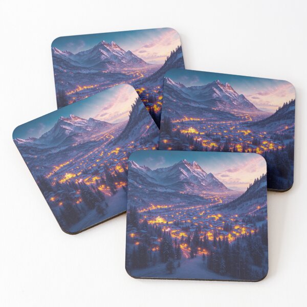 Item preview, A Mountain Town Perched on the Slopes, Providing Panoramic Views of the Surrounding Peaks and Valleys, and a Warm and Welcoming Community, Ai Generated Art designed and sold by AiGens.