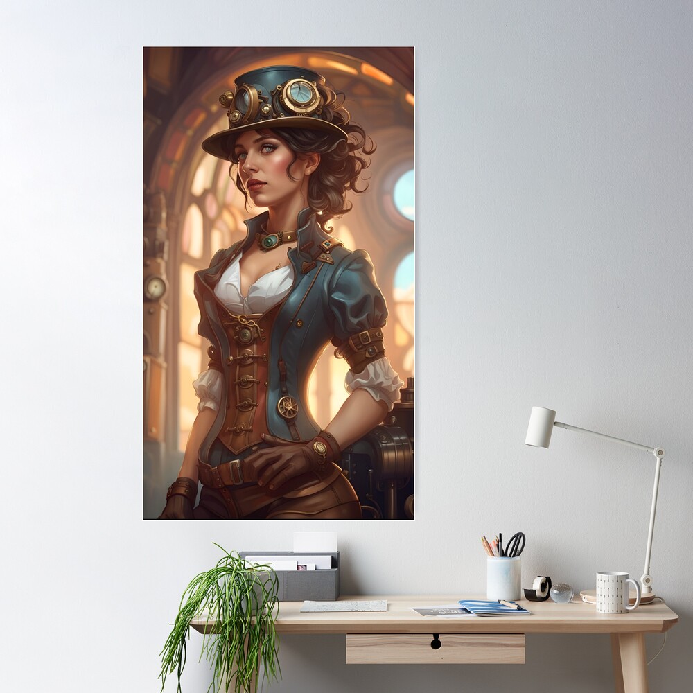 Beautiful Steampunk Lady in Fancy Uniform | Art Board Print