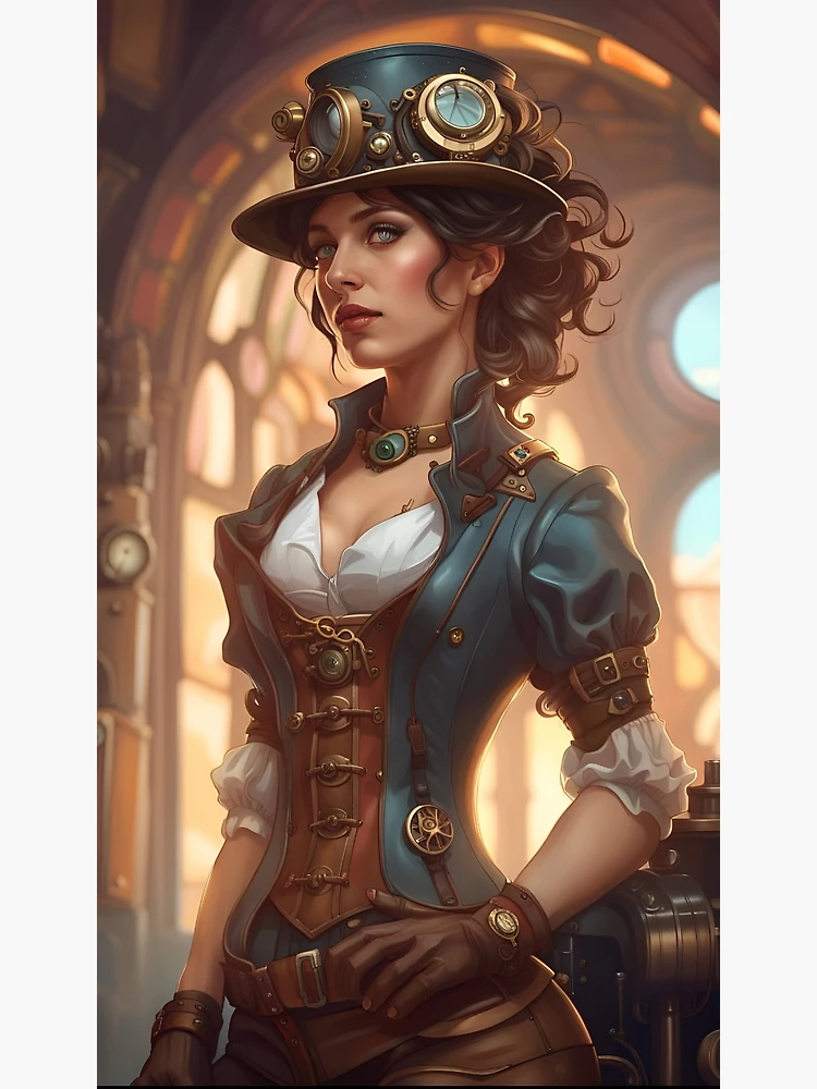 Beautiful Steampunk Lady in Fancy Uniform | Art Board Print