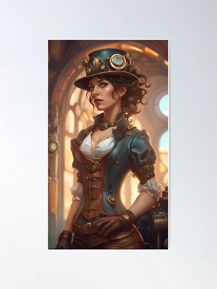 Beautiful Steampunk Lady in Fancy Uniform | Art Board Print